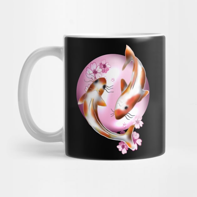 koi carp with pink sakura by cuisinecat